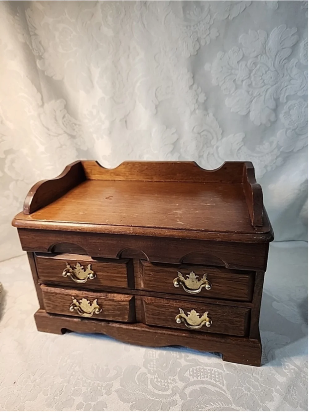 1970s Wooden Jewelry Box Large Top Storage 2 Drawers